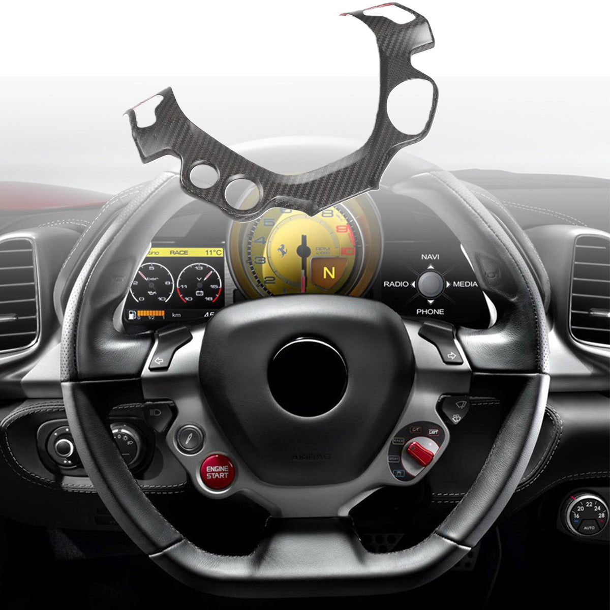 Matte Real Carbon Fiber Steering Wheel Button Trim For Ferrari 458 2011-2016 1