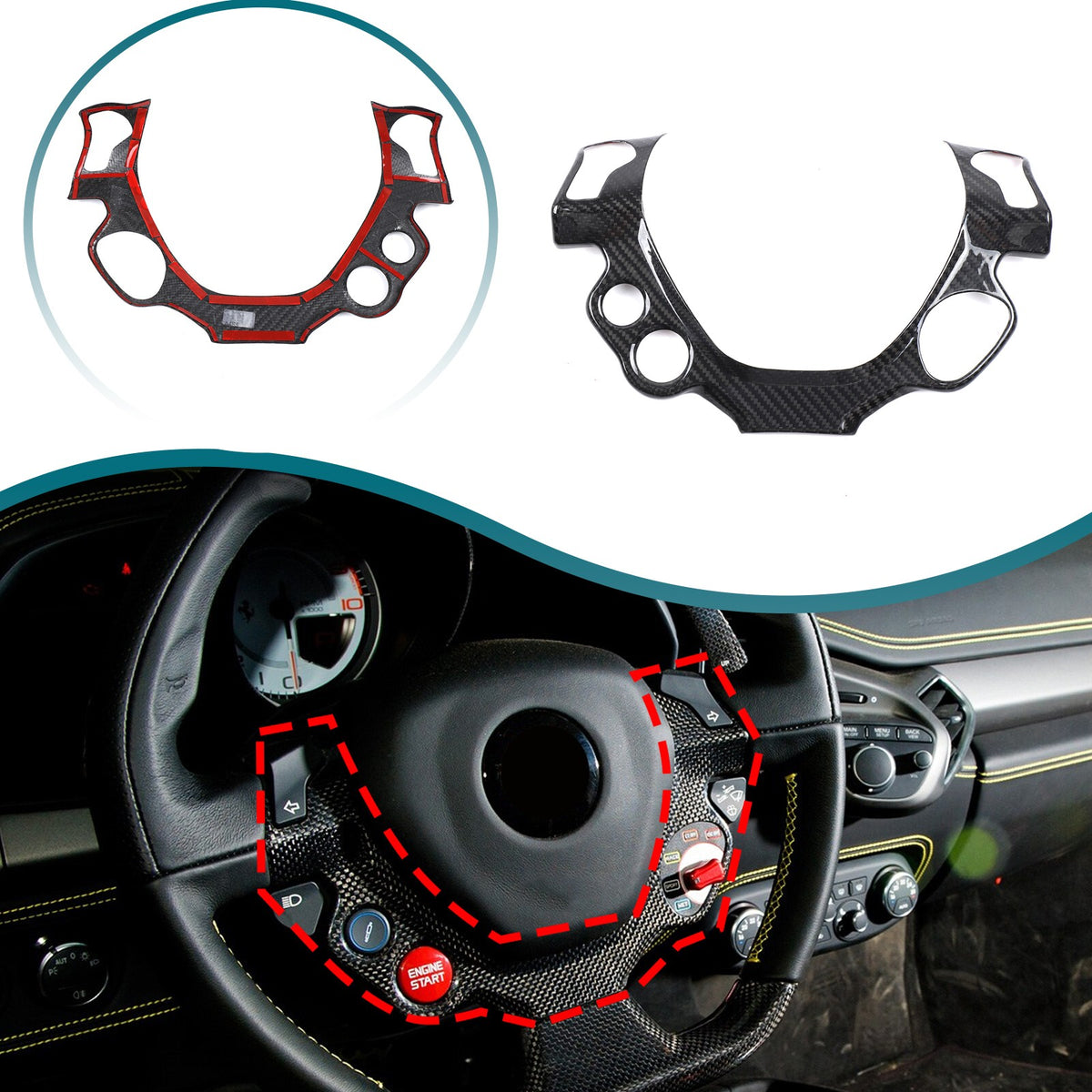 Real Carbon Fiber Steering Wheel Button Frame Trim For Ferrari 458 2011-16 1