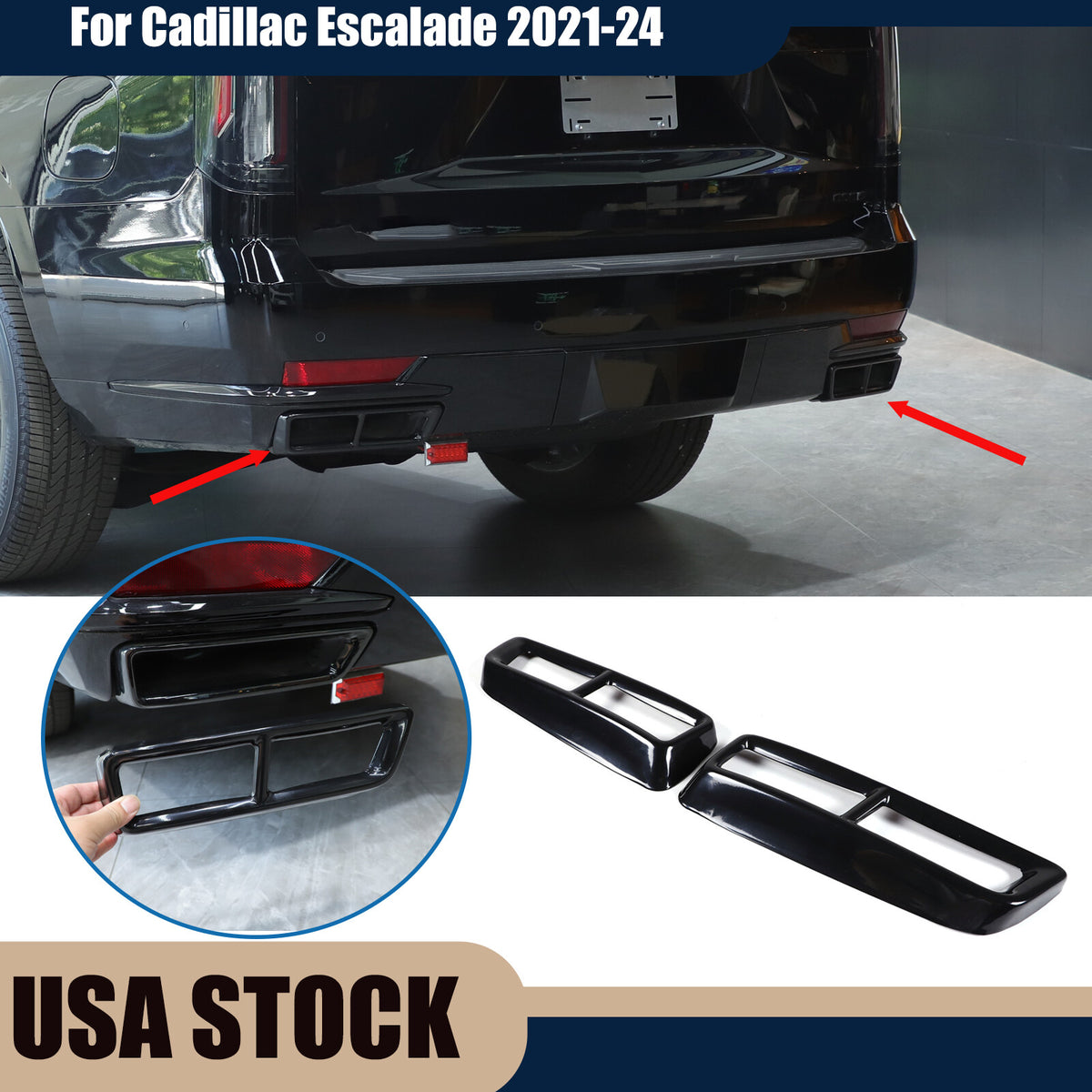 Glossy Black Rear Muffler Tail Pipe Cover Trim For Cadillac Escalade 2021-2024 1