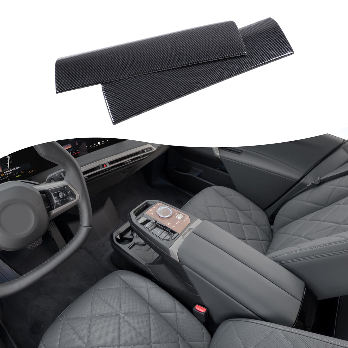 ABS Carbon Fiber Center Armrest Box Cover Trim For BMW iX I20 2022-2024 1