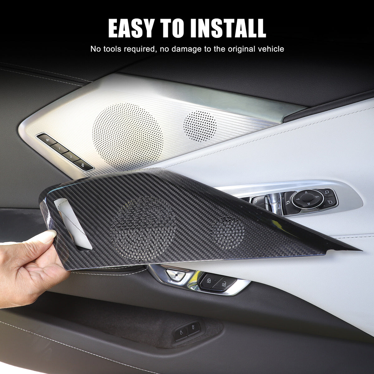 Real Carbon Fiber Side Door Speaker Cover Horn For C8 Corvette 2LT 3LT 2020-26 11