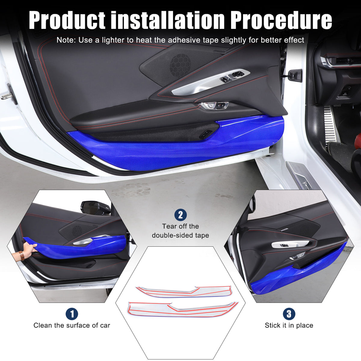 Blue Real Carbon Fiber Interior Door Anti-kick Panel Trim For Corvette C8 US 23
