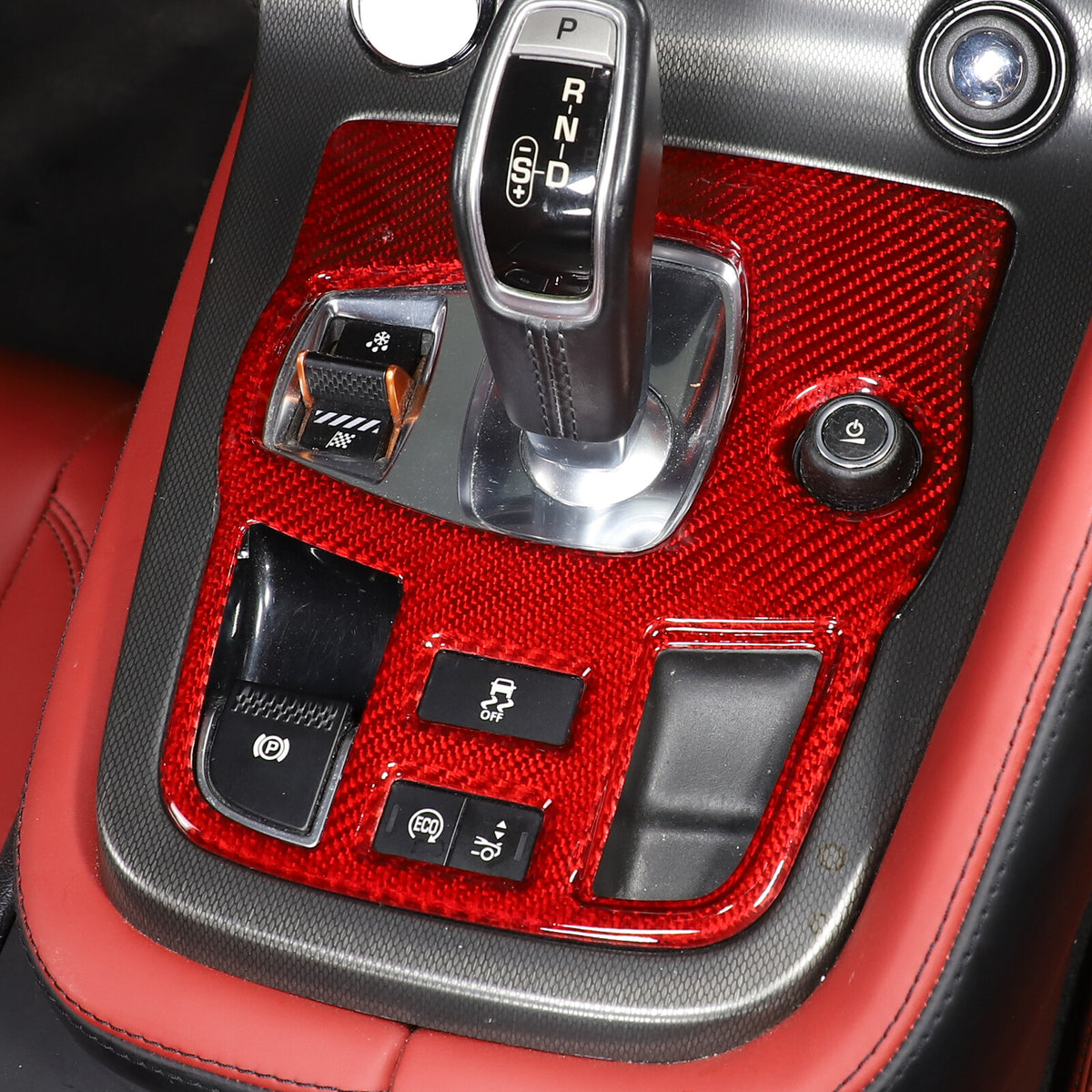 Red Real Carbon Fiber Center Console Gear Cover Set For 2013-22 Jaguar F-TYPE 19