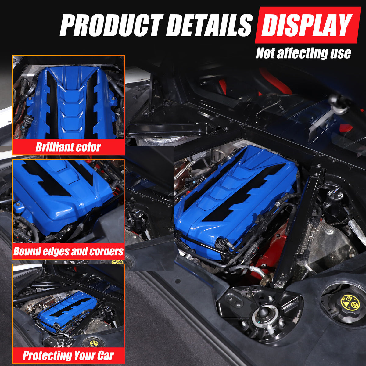 Blue Engine Bay Panel Cover Trim in Edge Black For Corvette C8 2020-26 15