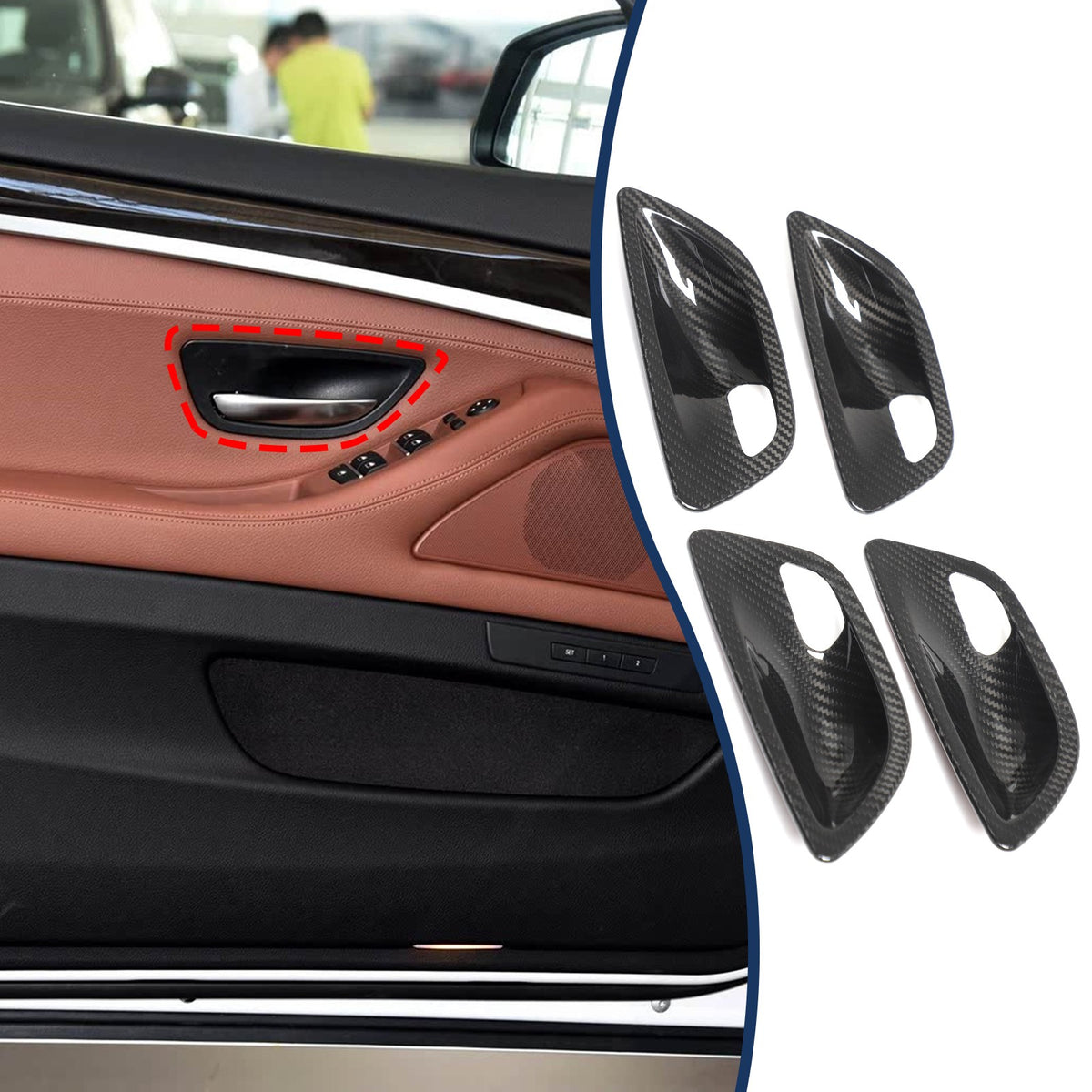Real Carbon Fiber Inner Door Bowl Cover Trim For BMW 5 Series F10 2011-2017 11