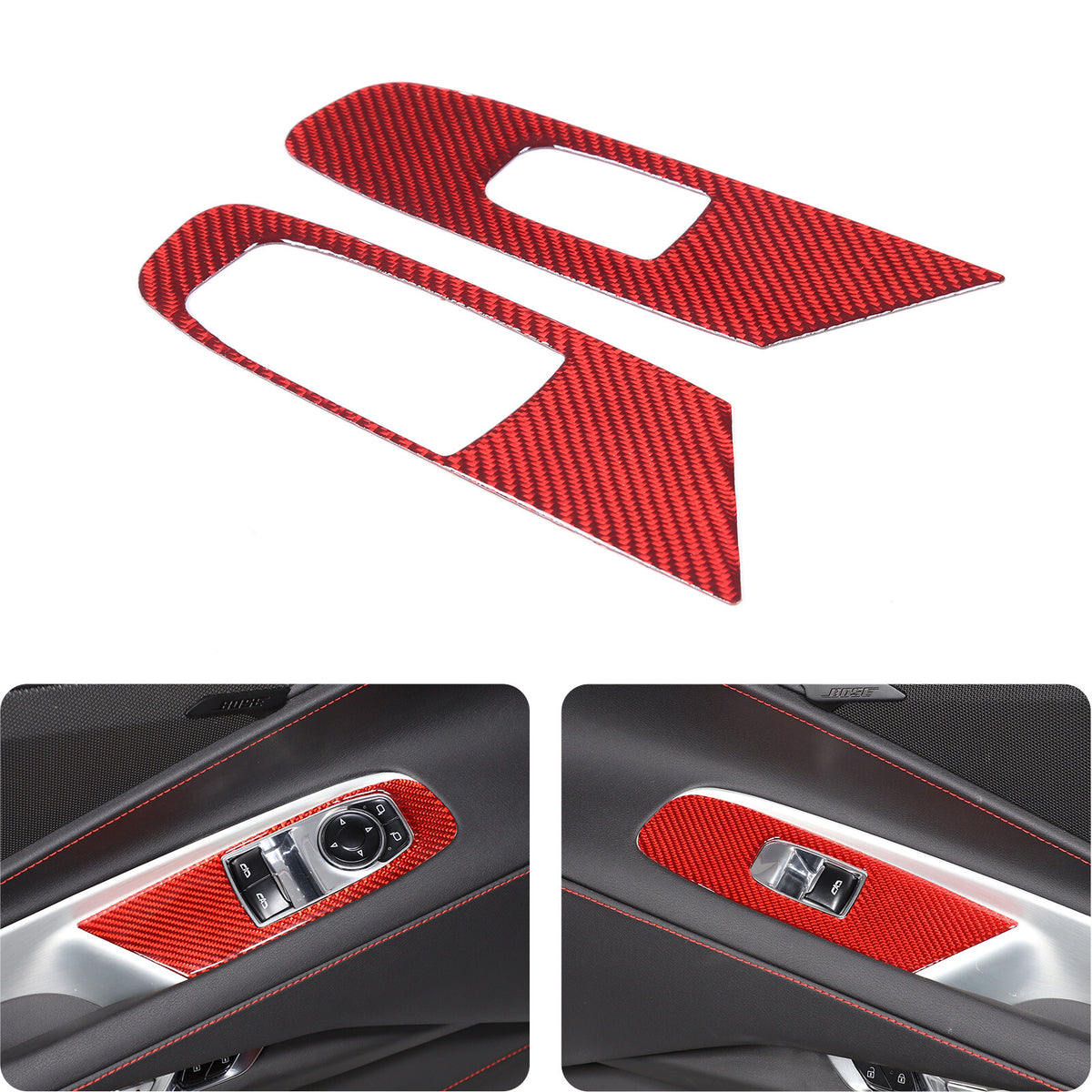 Red Soft Carbon Fiber Interior Decor Trim Kit Cover Set For Corvette C8 20-25 6