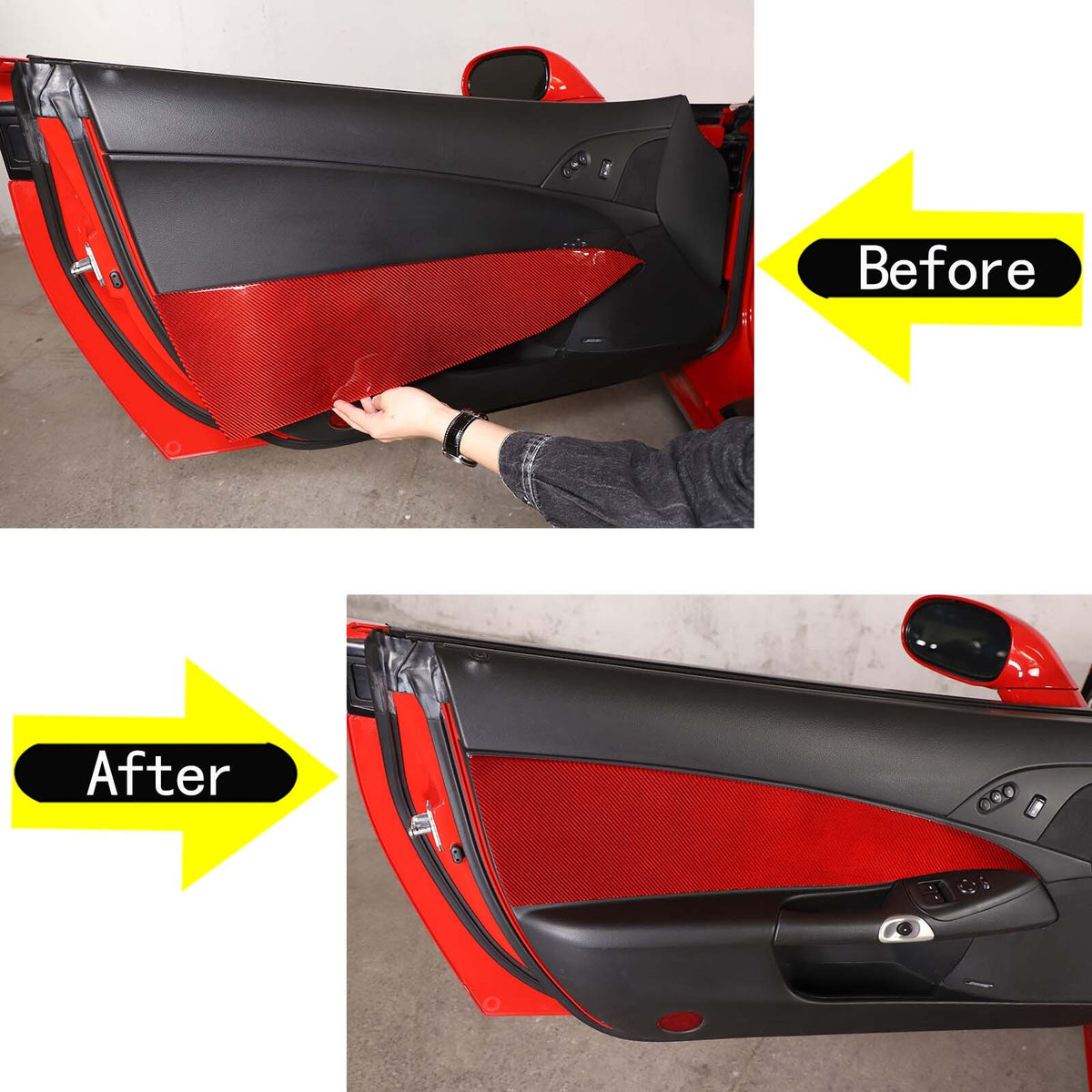 Red Carbon Fiber Interior Anti-kick Door Panel Sticker For Corvette C6 2005-13 7