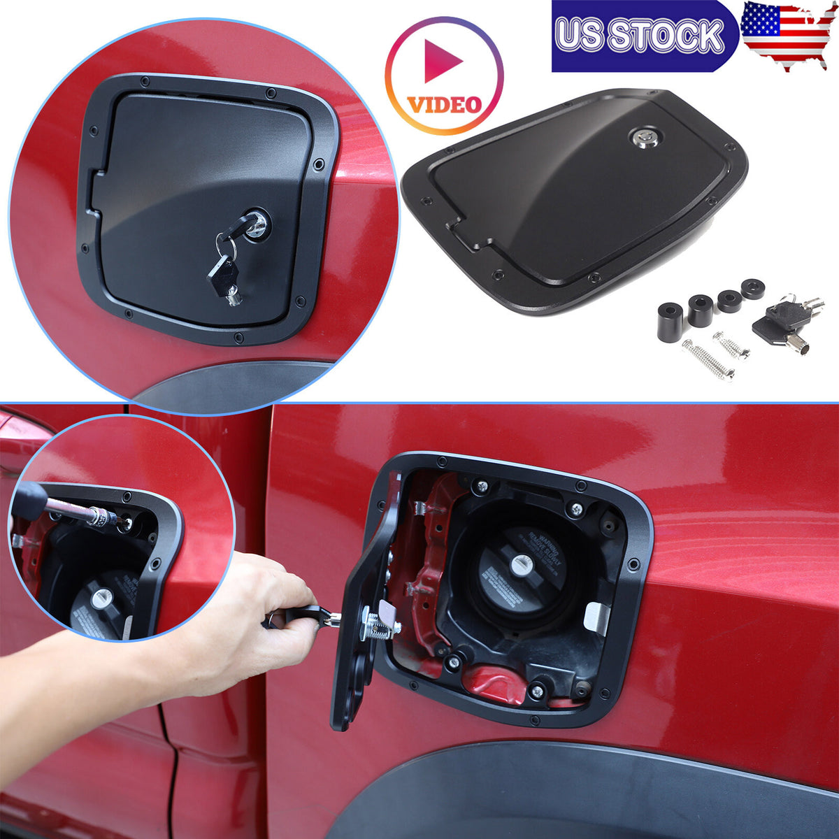 Black Door Fuel Tank Cover W/ Lock Gas Cap Tank Trim For Toyota Tacoma 16-23 US 1