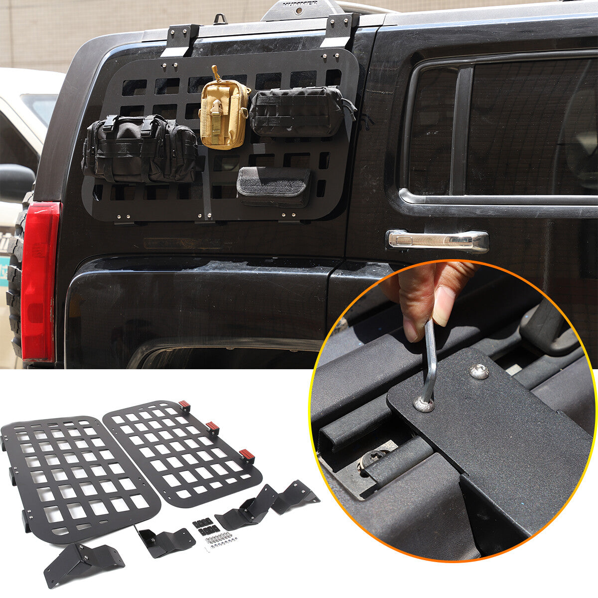 Rear Outer Side Window MOLLE Storage Flank Panel Bracket For Hummer H3 2005-2009 1
