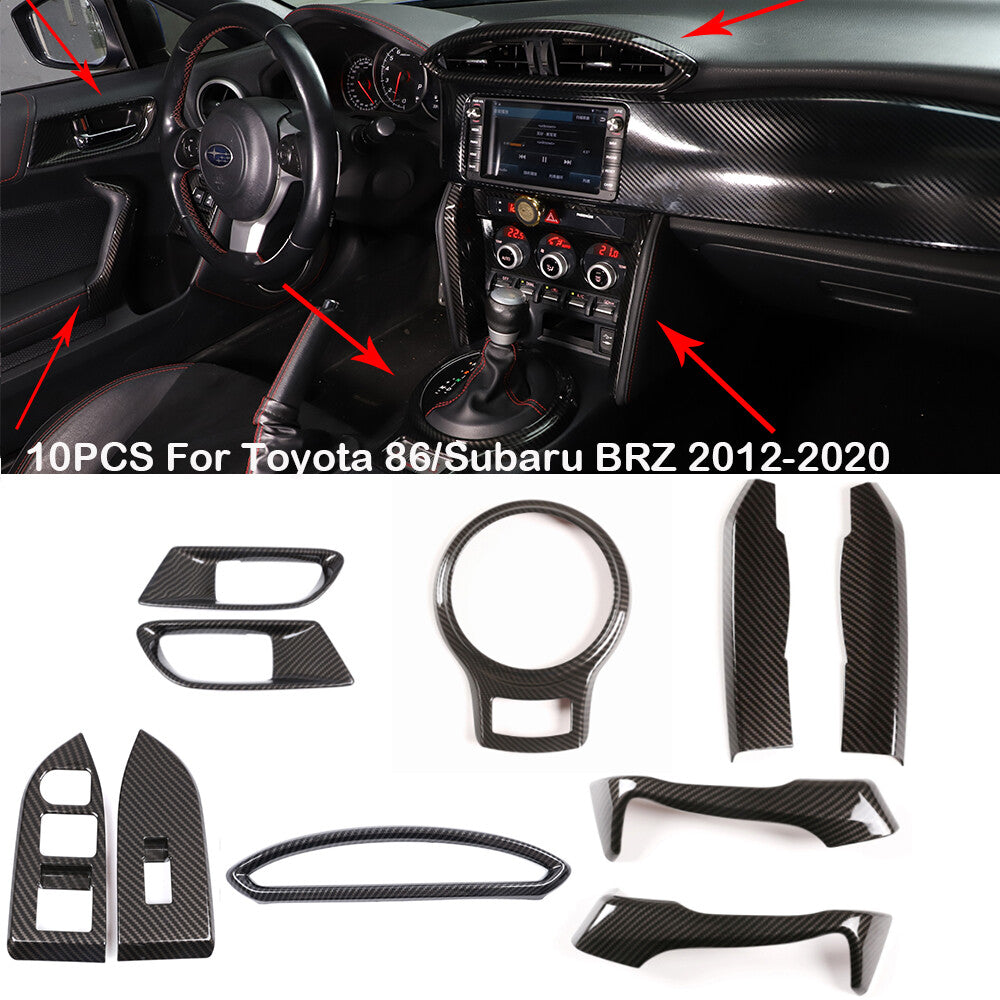 10PCS Car Central Control Carbon Fiber Cover For Subaru BRZ Toyota 86 12-2020 1