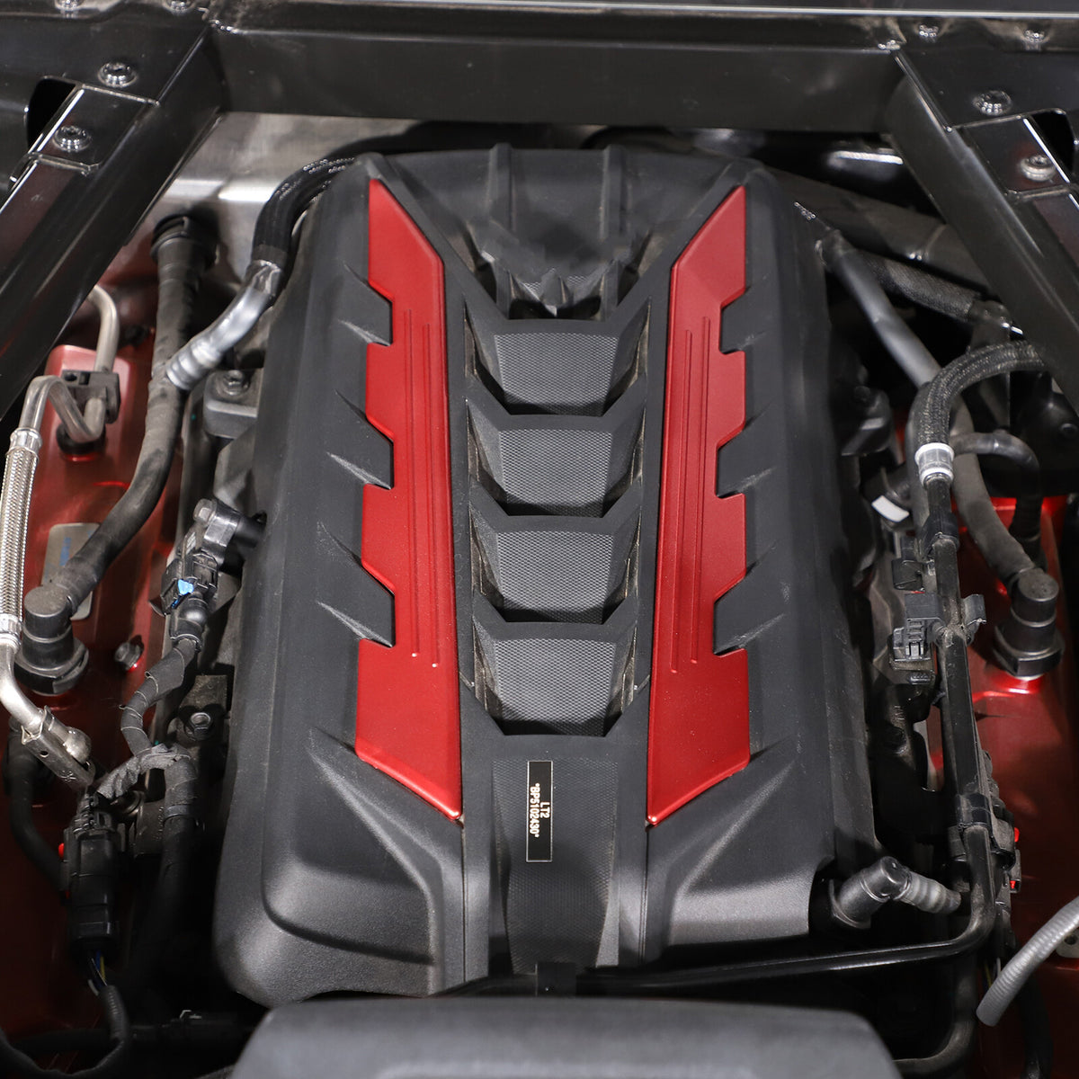 Red Aluminum Engine Cover Bay Panel Trim Cover Kit For Corvette C8 2020-25 US 18