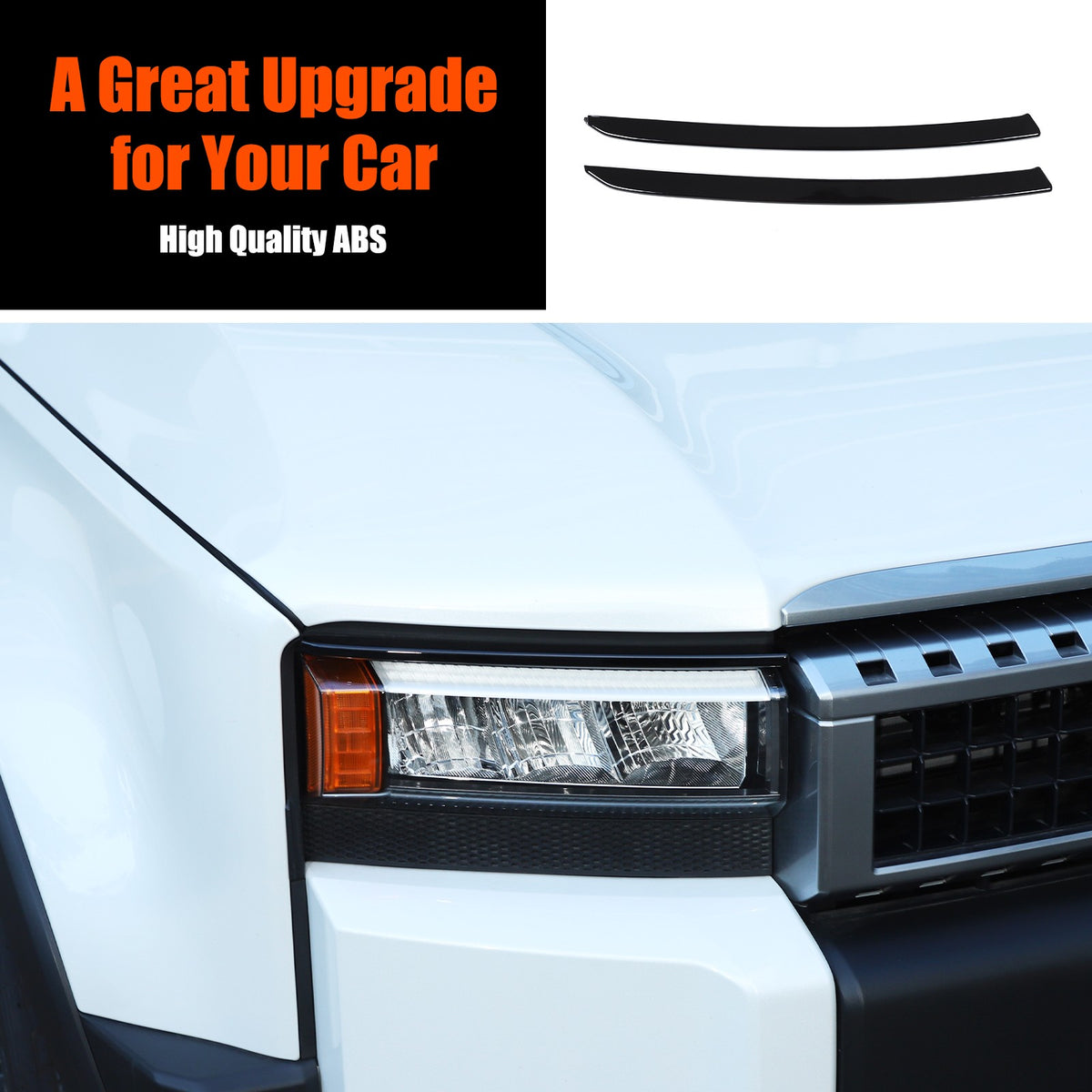 Glossy Piano Black Front Headlight Eyebrow Trim For Toyota Prado LC250 2024+ US 16
