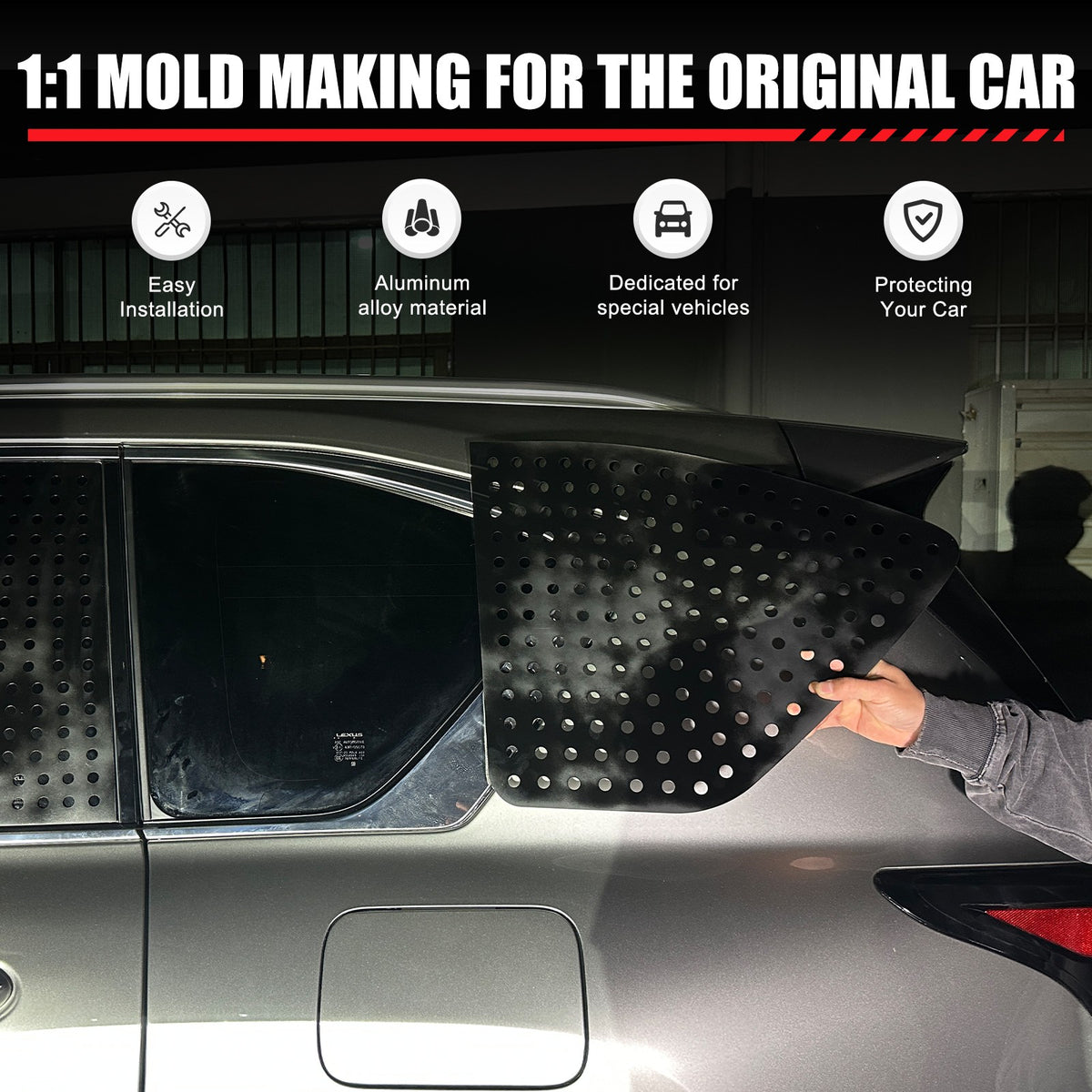 Black Aluminum Rear Triangular Window Honeycomb Panel Trim For Lexus LX J300 22+ 22