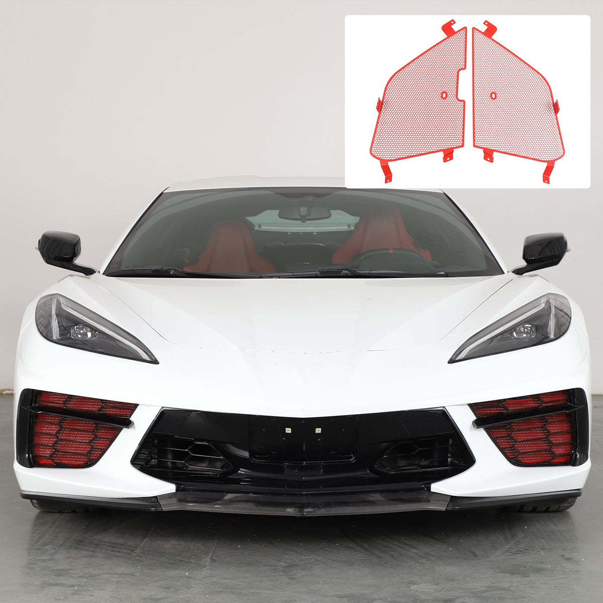 Red Stainless Steel Front Grille Insect Screen Trim For Corvette C8 2020+ 2