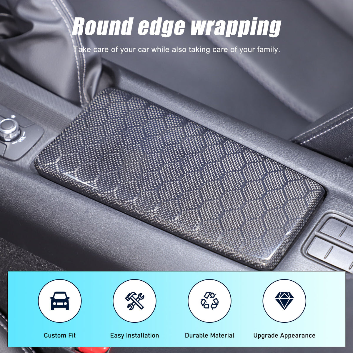 Real Honeycomb Carbon Fiber Center Armrest Box Cover Trim For Mazda MX-5 2016+ 2
