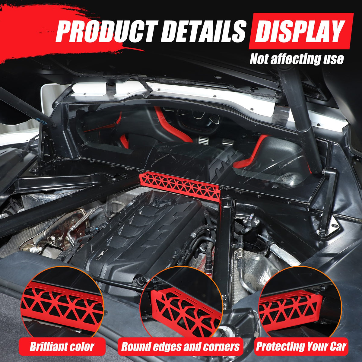 Red Aluminum Engine Bay Strut Bar Connecting Trim Cover For Corvette C8 2020+ 11