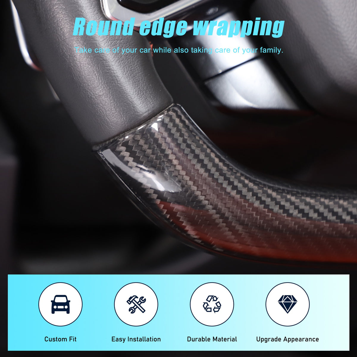 Red Top Real Carbon Fiber Steering Wheel Trim Cover For Corvette C8 2020+ 17