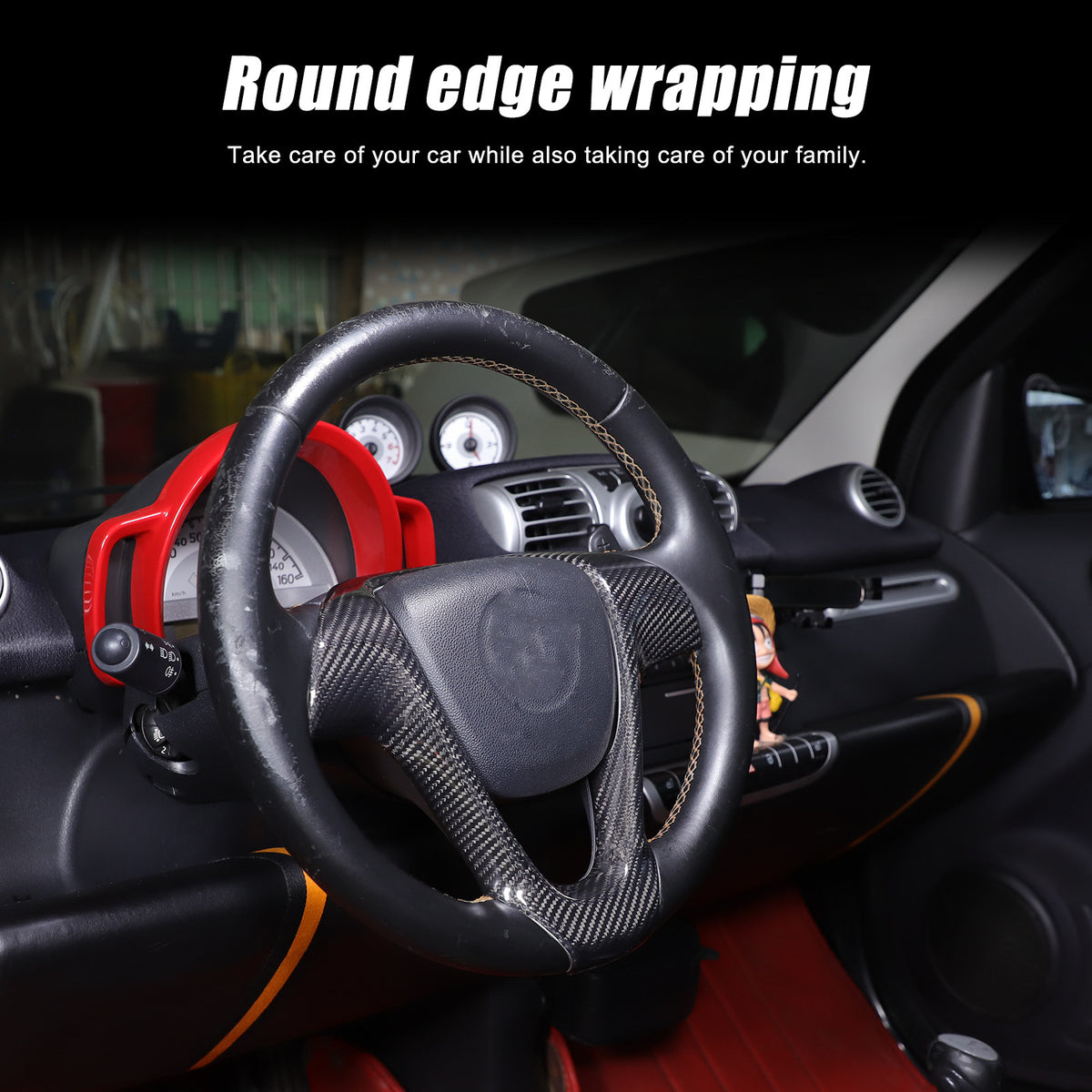Real Carbon Fiber Interior Steering Wheel Cover Trim For Benz Smart Fortwo 09-15 8