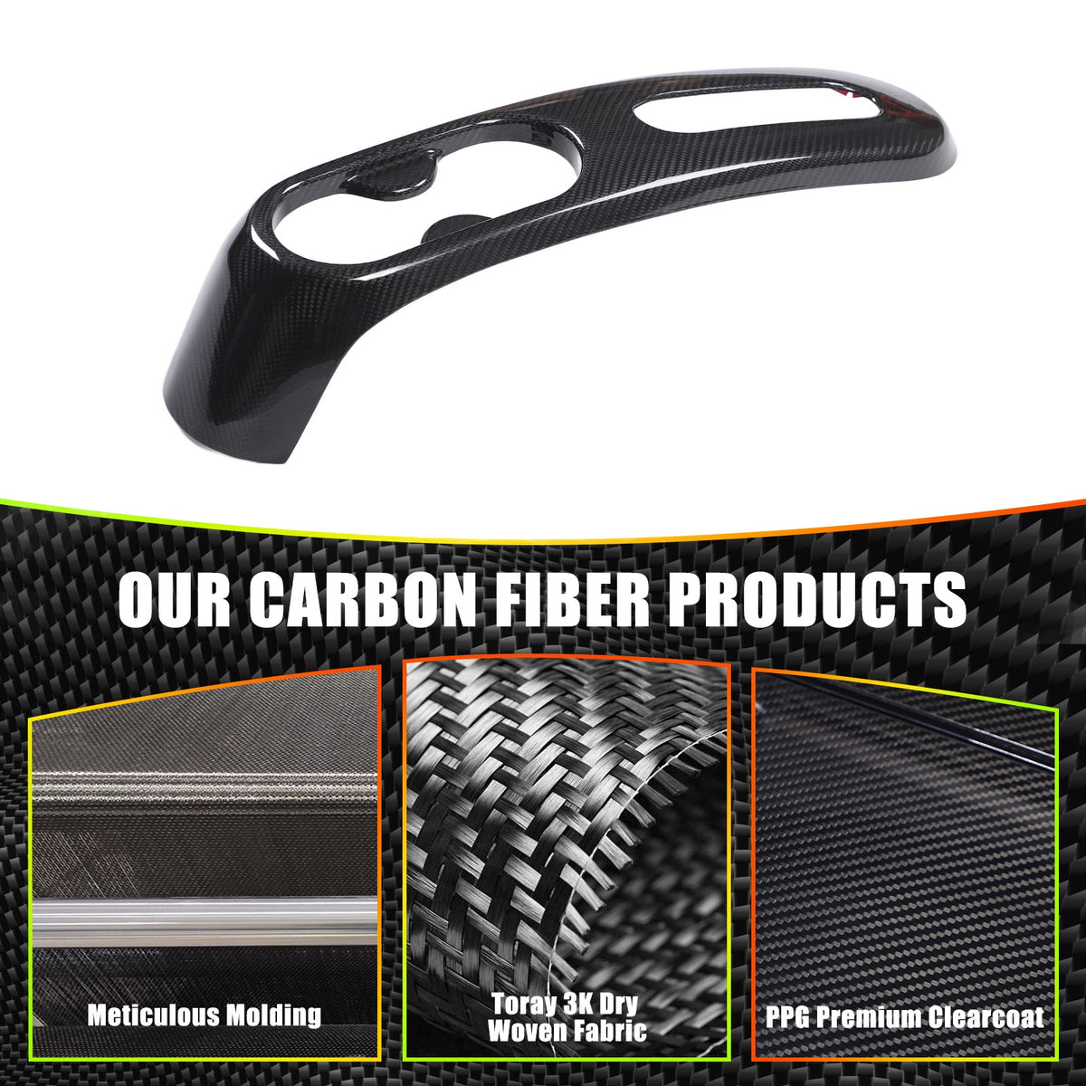 Real Carbon Fiber Handbrake & Cup Holder Panel Trim For Fiat 500 312 2007-2015 9