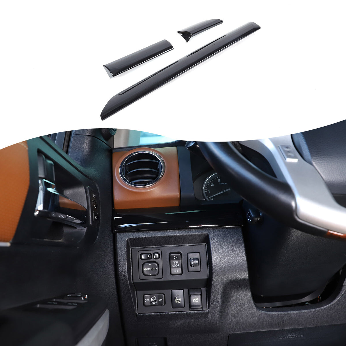 Glossy Black ABS Dashboard Cover Strip Trim For Toyota Tundra 2014-2021 8
