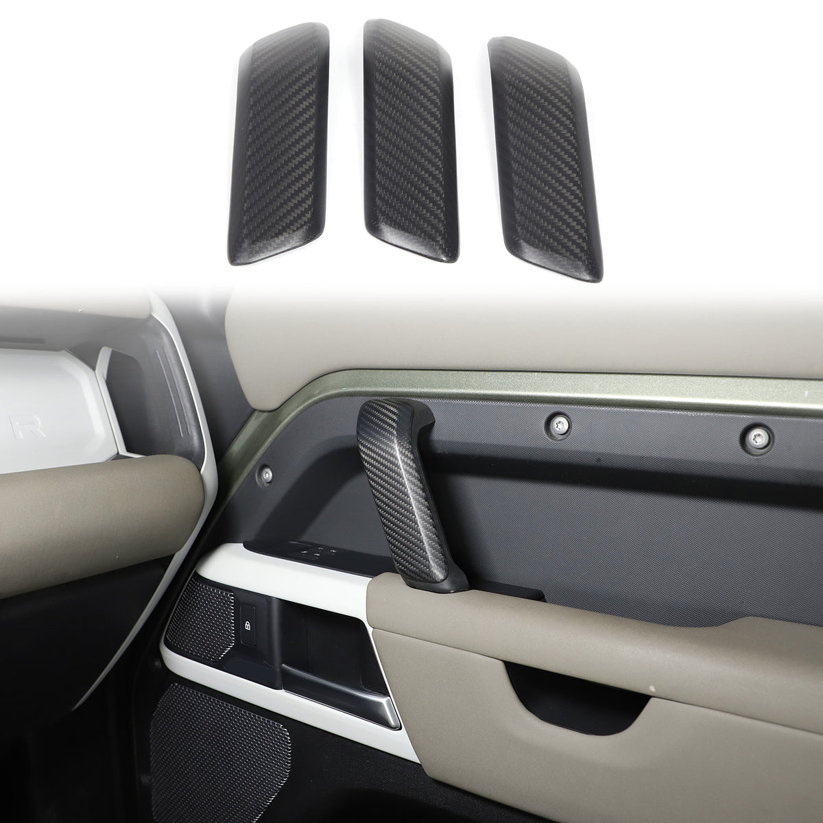Matte Real Carbon Interior Door Handle Cover Trim For LR Defender 110 2020-23 23