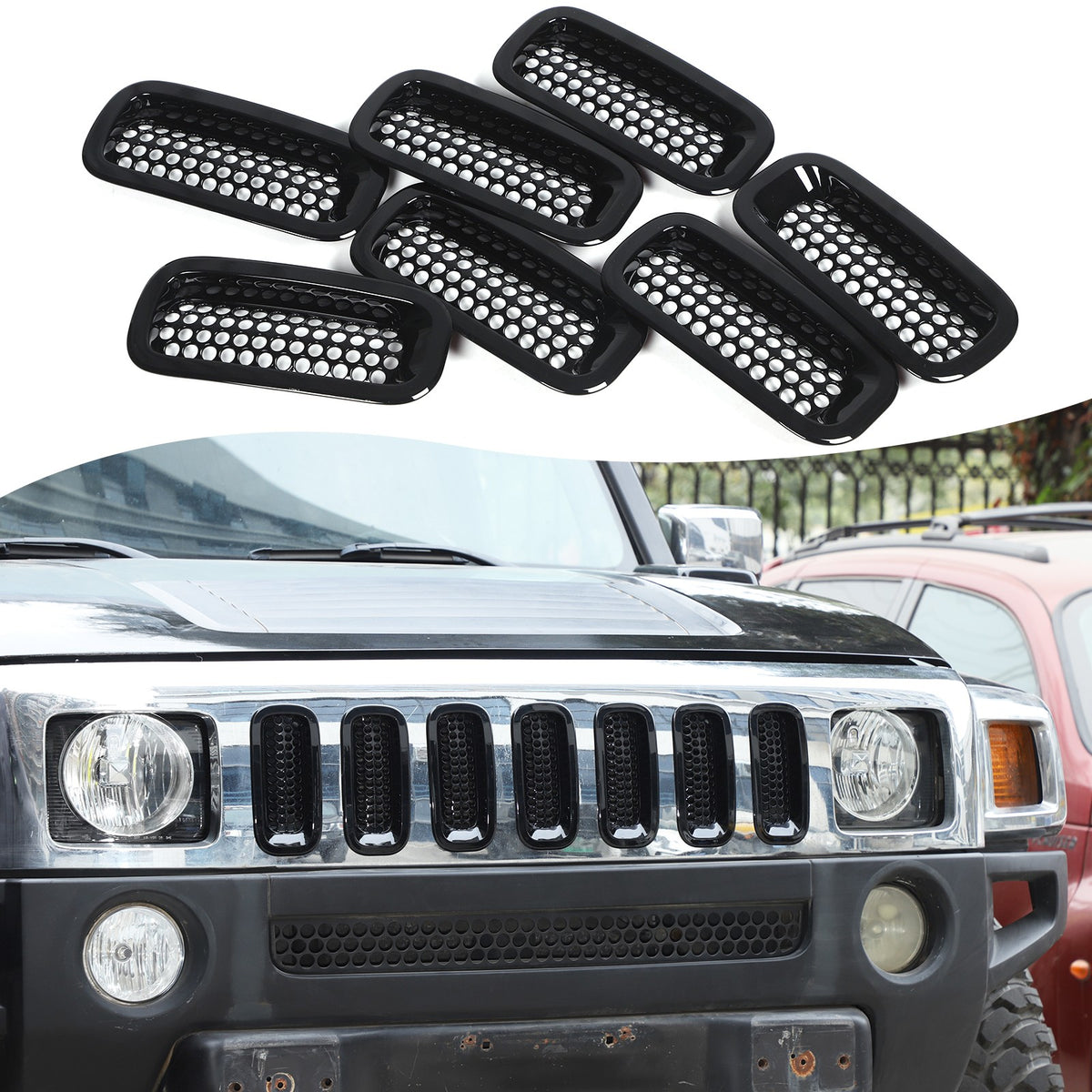 Piano Black ABS Front Grille Insect Screen Trim For Hummer H3 2005-2009 5