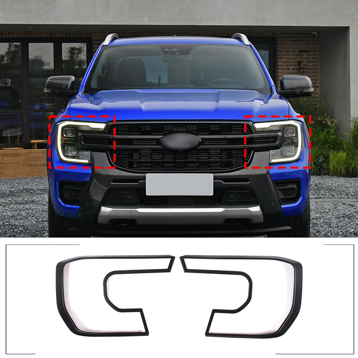 Matte Black ABS Front Headlight Bezel Trim Cover For Ford Ranger T9 2023+ US 10