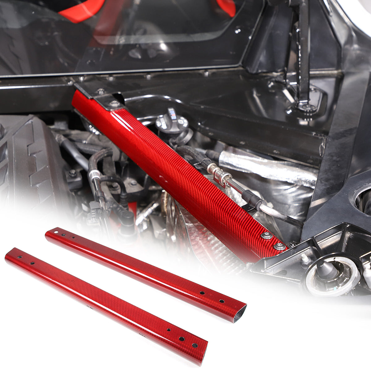 Red Real Carbon fiber Engine Bay Crossmember Panel Trim For Corvette C8 20-26 18