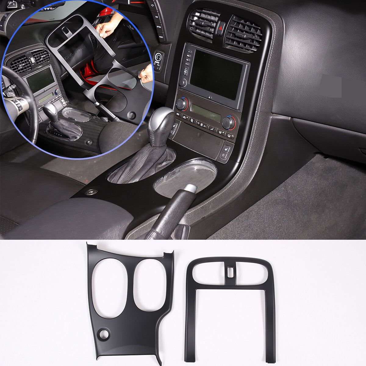 Carbon Fiber ABS Central AC Switch Gear Shift Panel Cover For Corvette C6 05-13 1