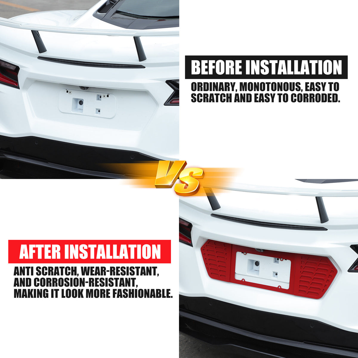 Red Aluminum Alloy Rear License Plate Filler Panel Trim for Corvette C8 2020+ 3
