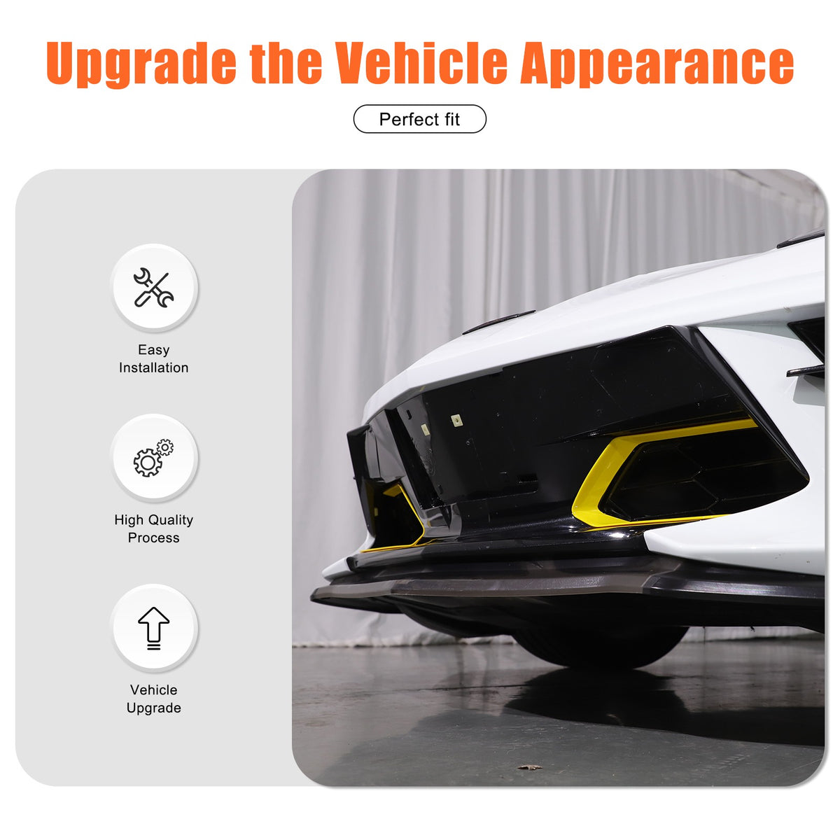 Yellow ABS Front Bumper Middle Grille Trim Cover For Corvette C8 2020+ 6