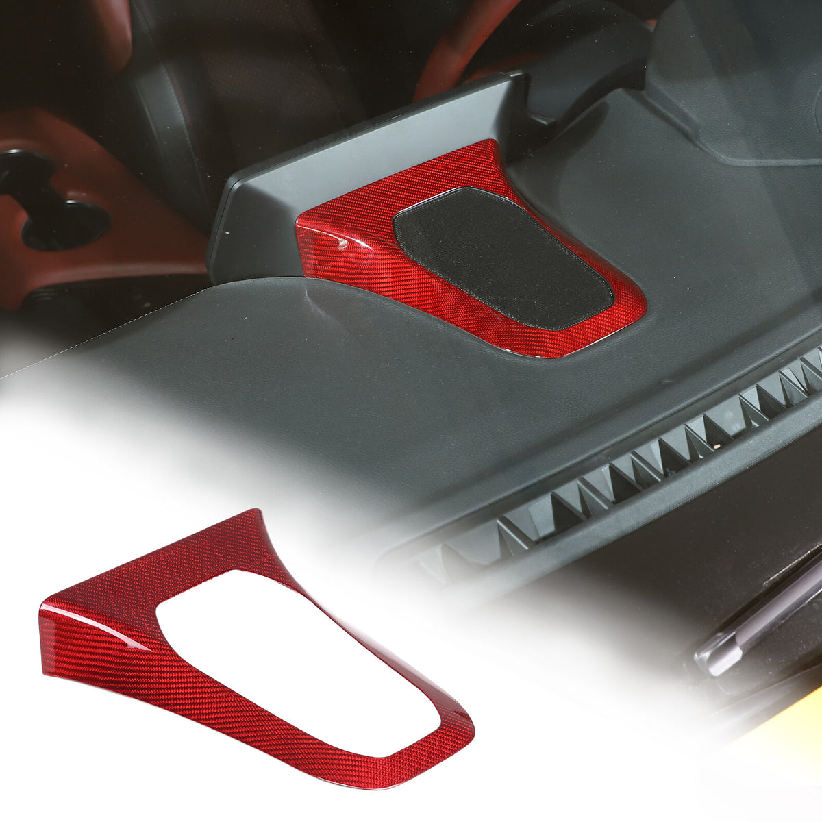 Red Real Carbon Fiber Center Dashboard Speaker Panel Trim For Toyota Supra 19+ 1