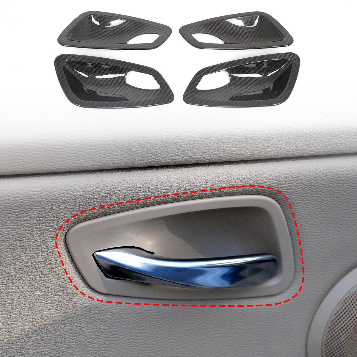 Real Carbon Fiber Inner Interior Door Bowl Trim For BMW 3 Series E90 2005-2012 1