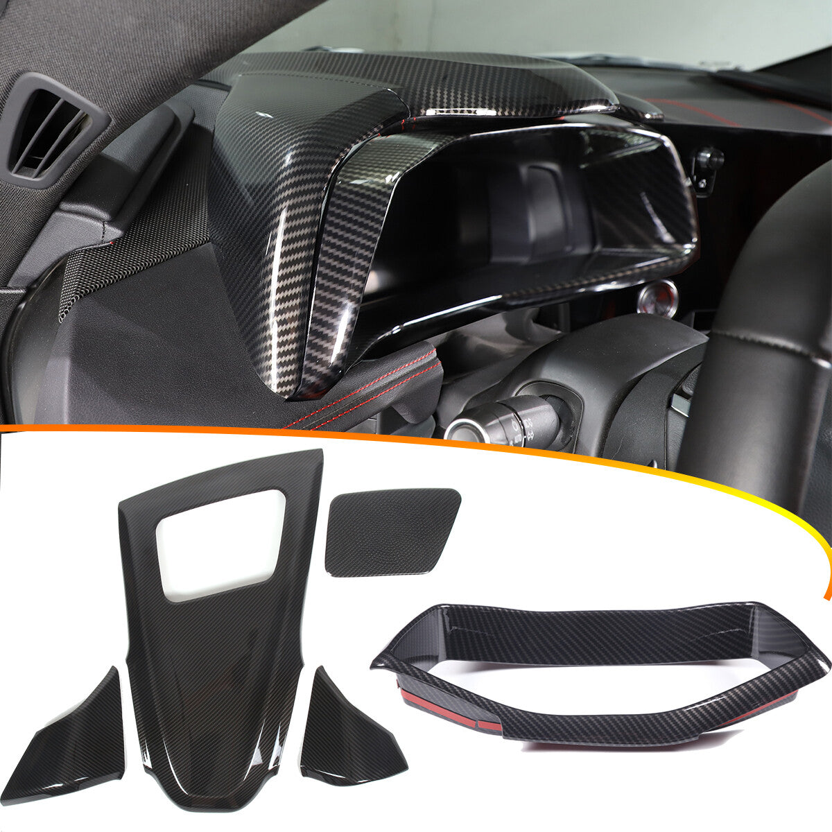 Carbon ABS Dashboard Speedmeter Panel Trim Cover Set Kit For C8 Corvette 20-25 1