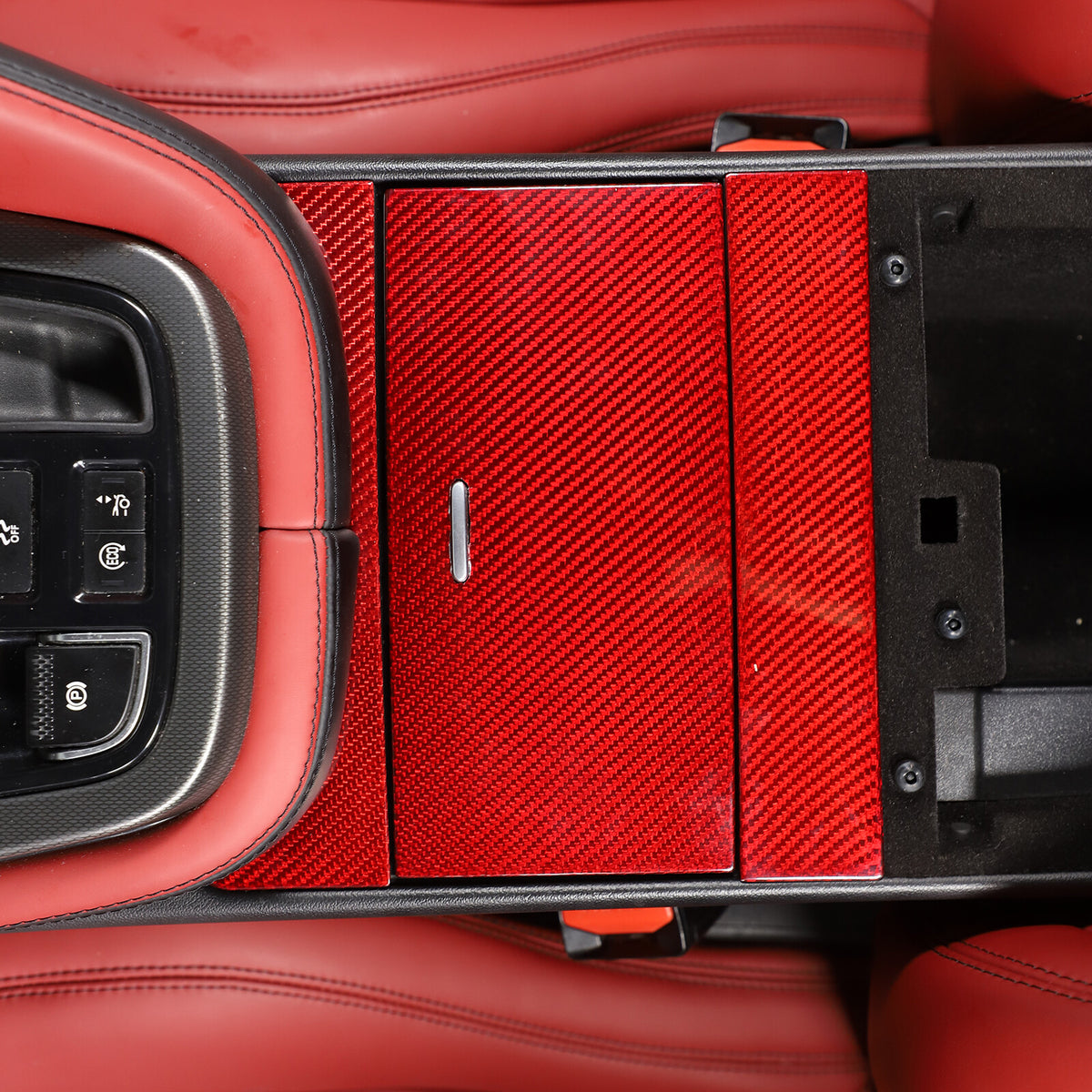 Red Carbon Fiber Interior Cup Holder Cover Trim Frame For Jaguar F-TYPE 2013-24 7