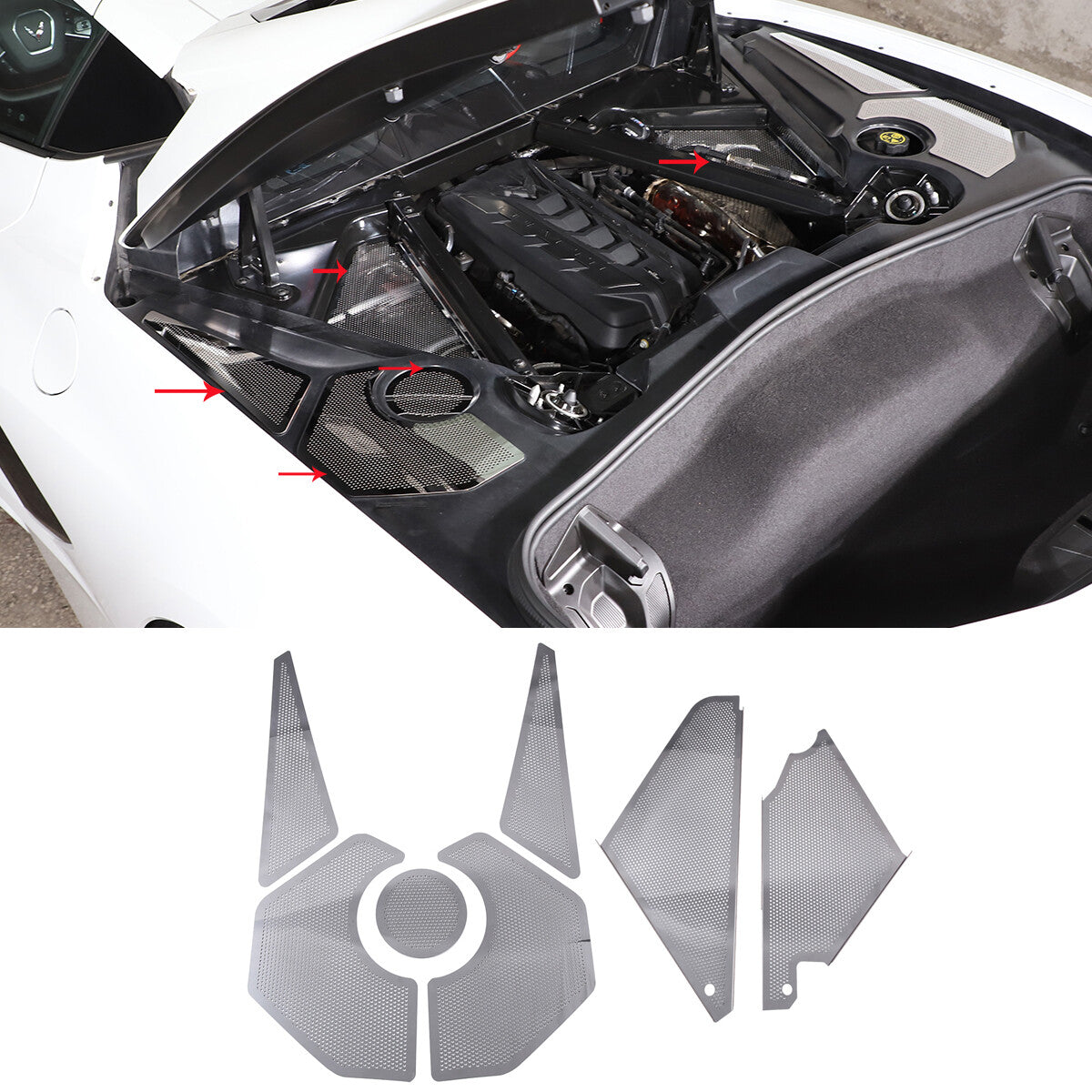 Stainless steel Car Engine Hood Compartment Panel Trim For Corvette C8 20-20 US 2