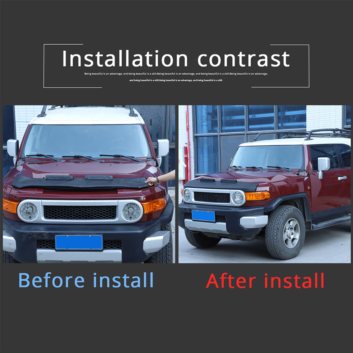 Front Leather Hood Cover Protector Bra Trim For Toyota FJ Cruiser 2007-21 7