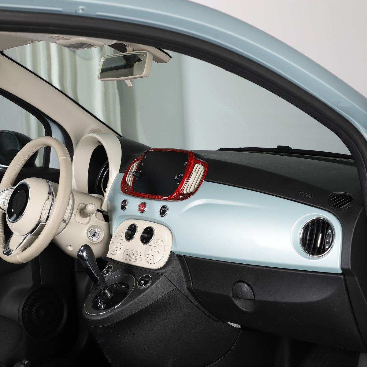 Red Real Carbon Fiber Center Console Air Outlet Trim For Fiat 500 2016+ 21