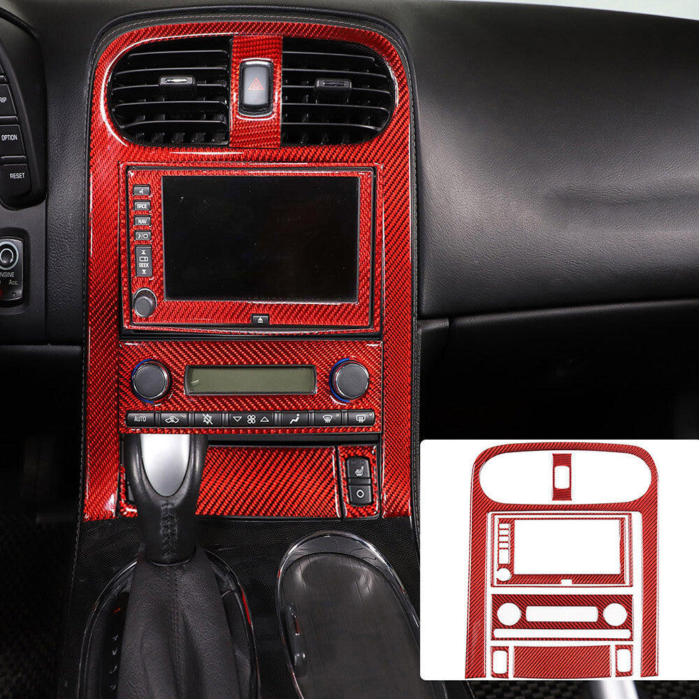 Red Carbon Fiber Central Control Panel Trim Set For Corvette C6 2005-2013 1