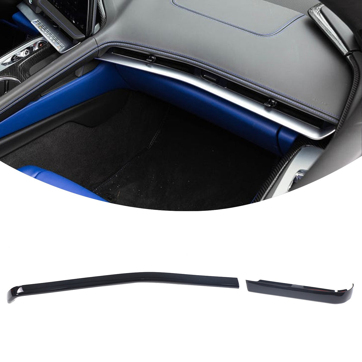 Glossy Piano Black Dashboard Side Air Outlet Trim Strip Set For Corvette C8 26+ 3