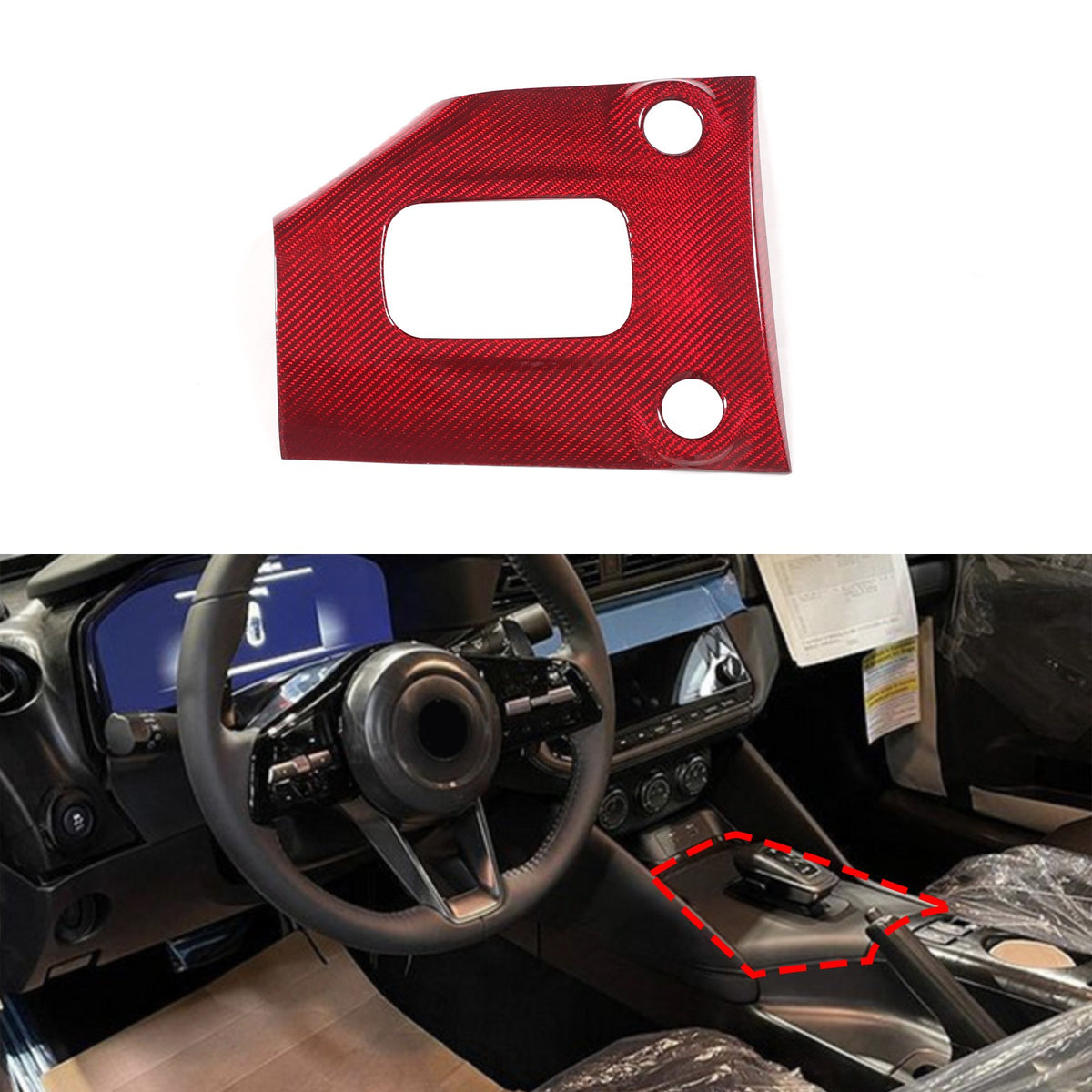 Red Real Carbon Fiber Gear Shift Panel Cover Trim For Nissan Z RZ34 400Z AT 23+ 4