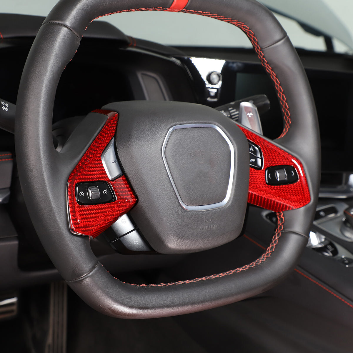 Red Real Carbon Fiber Full Interior Set Decor Trim Kit for Corvette C8 20-25 - Styles 56-60 32