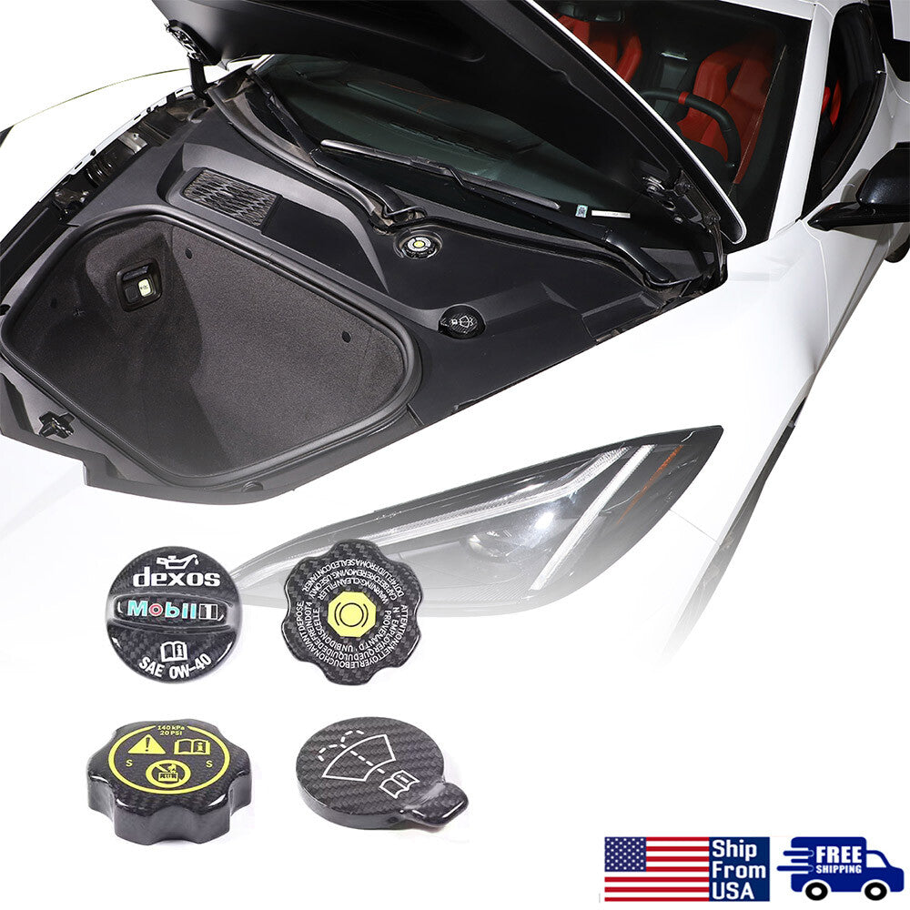 Real Carbon fiber Engine Oil Cap Radiator water tank Cap Trim For Corvette C8 US 1