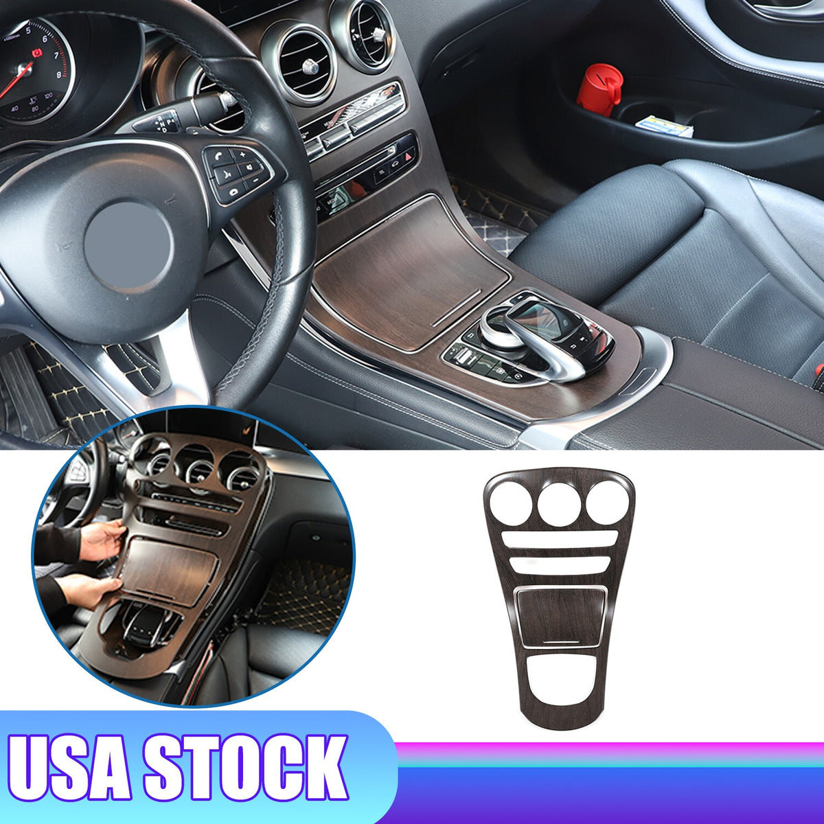 Wood Center Console Gear Panel Trim For Benz C GLC Class W205 X253 2015-2018 1