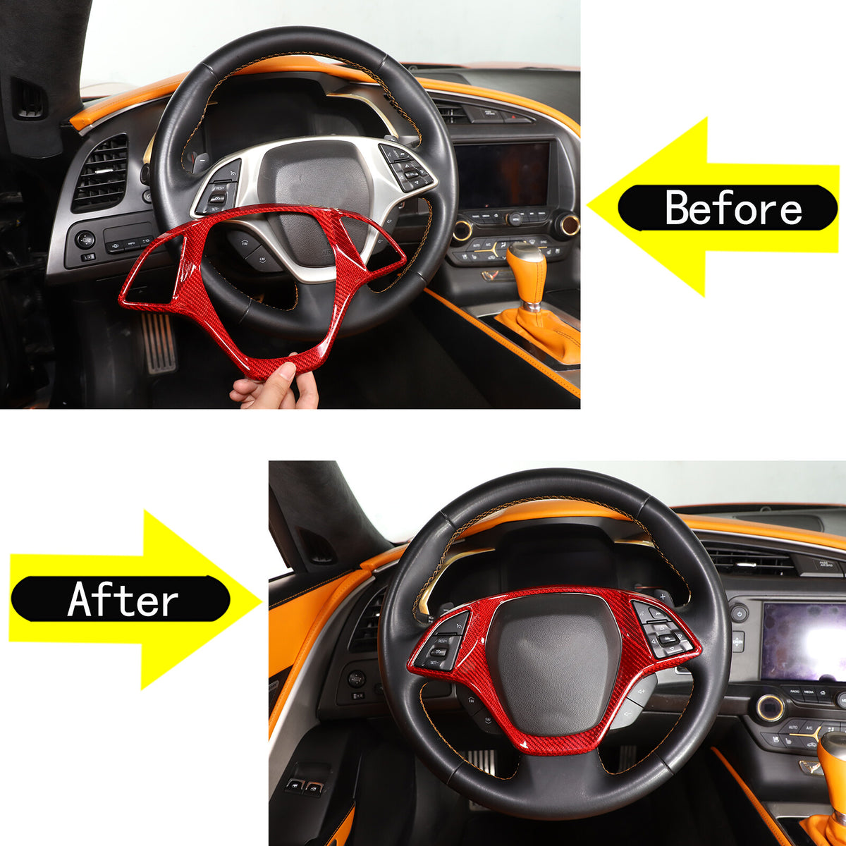 Red Real Carbon Fiber Interior Center Full Trim Set Kit For Corvette C7 2014-19 - Variants 11-13 17
