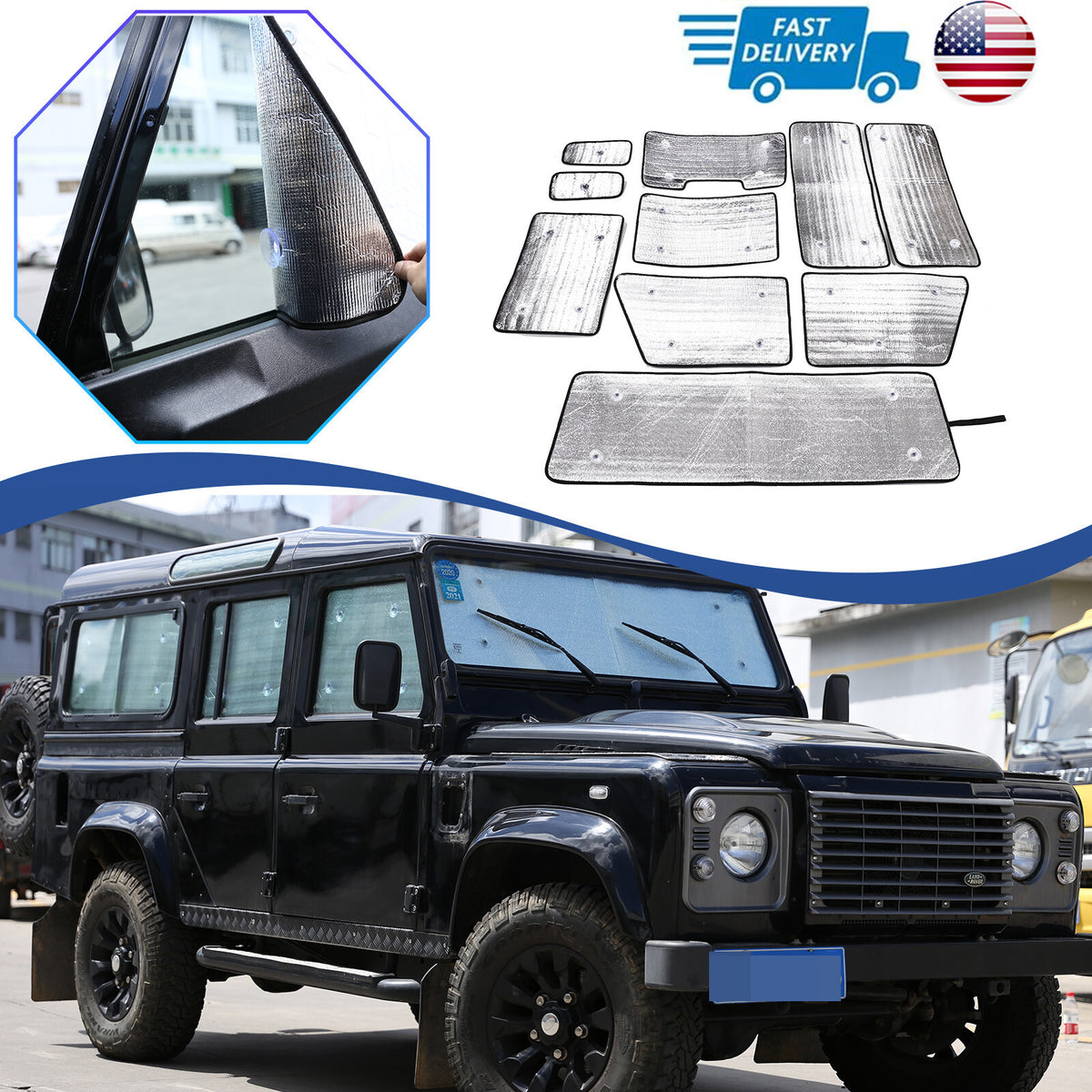 Car Full Window Sunshade Cover Shades Sun Visor For Land Rover Defender 2004-18 1