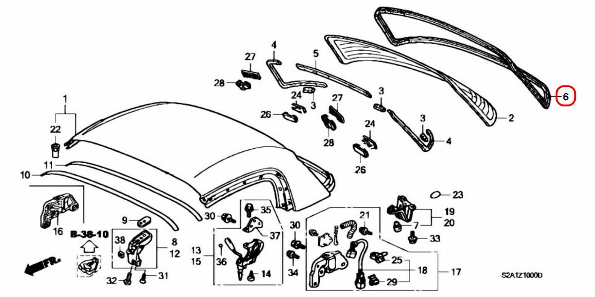 HONDA GENUINE S2000 AP1 AP2 MOLDING, RR. WINDSHIELD 73250-S2A-903 OEM 3
