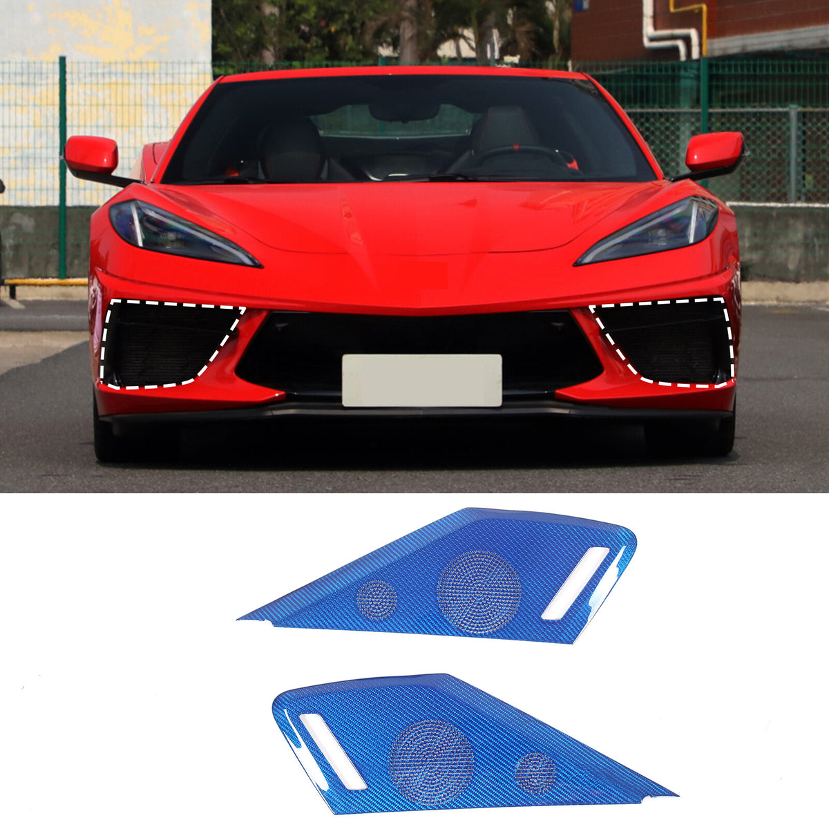 Blue Real Carbon Fiber Inner Door Speaker Panel Cover For Corvette C8 2020-2026 11