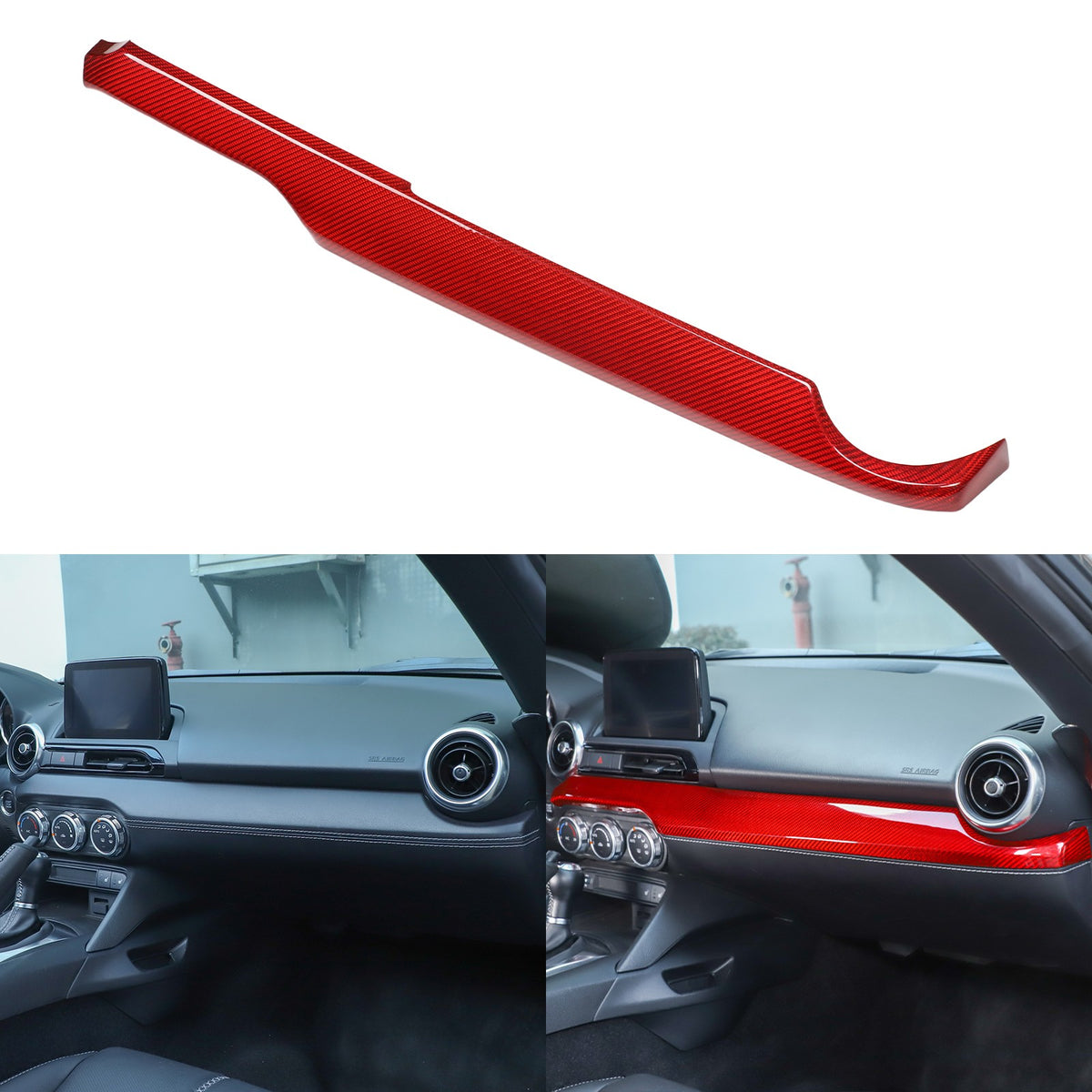Red Real Carbon Fiber Dashboard Center Trim For Mazda MX-5 Miata 2016+ 21