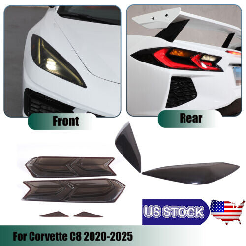Smoked Front Headlight & Rear TailLight Blackout Trim Set For Corvette C8 20+ US 1